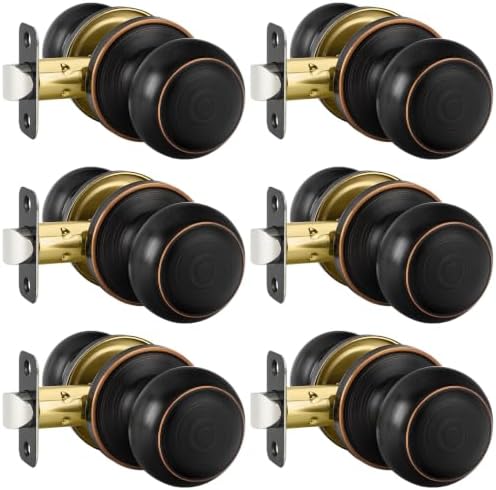 Haidms 6 Pack Oil Rubbed Bronze Passage Door Knobs, Bronze Closet Door Knobs, Passage Doorknobs Interior for Closet or Hall, Hallways