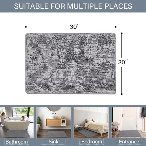LOCHAS Luxury Bathroom Rug Shaggy Bath Mat 20 x 32 Inch, Gray