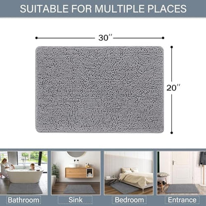 LOCHAS Luxury Bathroom Rug Shaggy Bath Mat 20 x 32 Inch, Gray