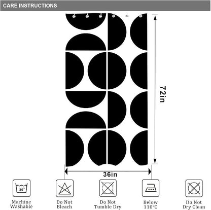 Black and White Mid Century Modern Shower Curtain, Boho Abstract Geometric Retro Art Bath Curtains For Bathroom, Colorful Unique Pattern Waterproof Polyester Fabric Bathroom Set 12 Hooks 36X72IN