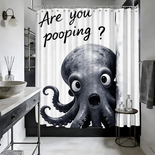 Extra Long Shower Curtain Funny Octopus Clawfoot Tub, 108 x 72 in