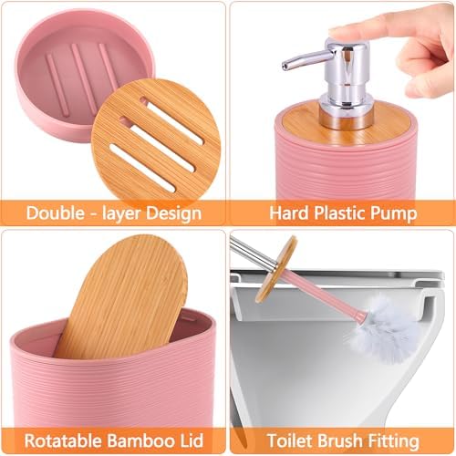 10 PCS Pink Bathroom Accessories Set with Trash Can Bathroom Accessory