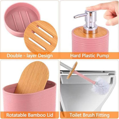 10 PCS Pink Bathroom Accessories Set with Trash Can Bathroom Accessory