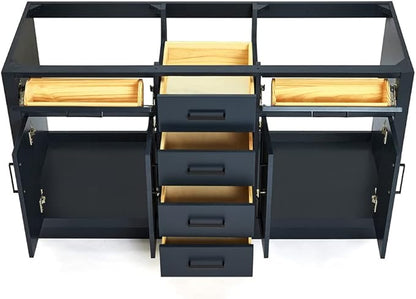 ARIEL Hepburn 60-inch Bathroom Vanity Base Cabinet,Solid Wood, 4 Soft Closing Doors, 6 Dovetail Drawers, Midnight Blue