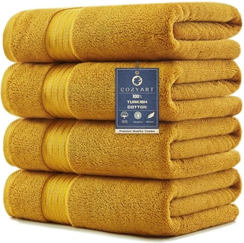 COZYART Luxury Bath Towels 4 PCS, 27x54 650 GSM Turkish Cotton, Gold