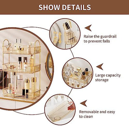 Akinbas 3 Tier Bathroom Organizer Countertop Makeup Perfume Tray Skincare Organizer for Bathroom Dresser Vanity (Gold)