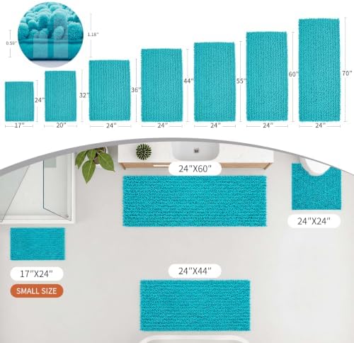 Disolla Teal Bathroom Runner Rug 24x60 Inch - Large Long Chenille Bath Mat, Thick Shaggy Plush Absorbent Floor Mat, Non-Slip Runner for Master Bathroom and Bedside