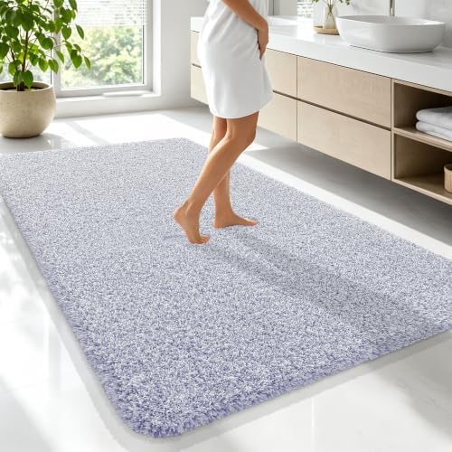 OLANLY Microfiber Bathroom Rugs 70x46, Quick Dry Mat, Lavender and White