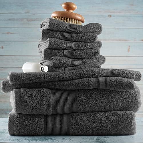 Hearth & Harbor Bath Towels for Bathroom - 100% Ring Spun Cotton Luxury Bathroom Towels - Ultra Soft & Highly Absorbent, Bath Towels Set of 10 - Dark Gray