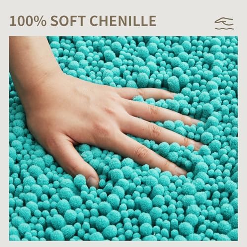Bathroom Rugs Non Slip Washable 36x24, Extra Thick Soft Chenille Absorbent Bath Mat, High Density Barrier Non Slip Backing, Quick Dry Plush Shaggy Floor Carpet for Tub&Shower, TealBlue