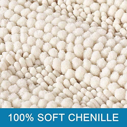 H.VERSAILTEX Bath Mats for Bathroom Non Slip Extra Thick Chenille Striped Bath Rug 24" x 36" Absorbent Non Skid Fluffy Soft Shaggy Rugs Washable Dry Fast Plush Mats for Indoor, Bath Room, Tub - Ivory