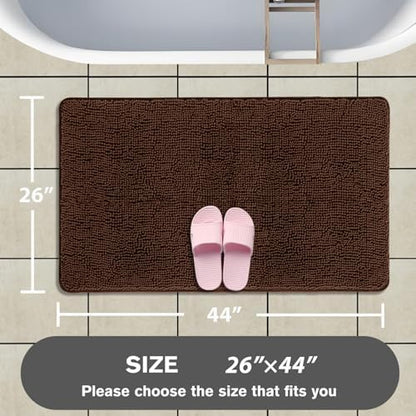 Brown Bathroom Rugs – Absorbent and Washable Bath Mat, Non-Slip, Thick Soft Chenille Bath Rugs for Bathroom Floor, Shower, Sink - 26" x 44"