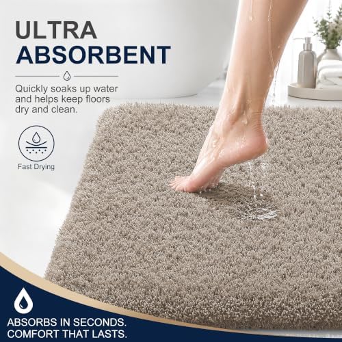 OLANLY Microfiber Bathroom Runner Rugs 47x20, Ultra Soft Bath Mat, Greige