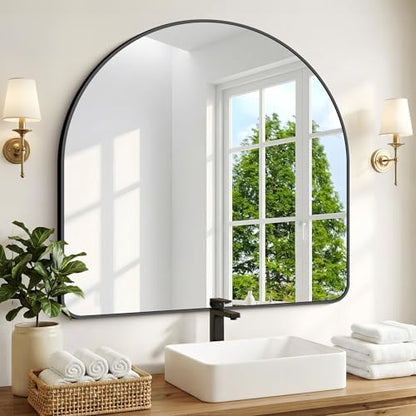 Arched Bathroom Mirror, 40"x40" Black Arched Mirror for Bathroom, Wall Mounted Mirror, Black Vanity Wall Mirror w/Metal Frame for Bedroom, Entryway, Living Room, Hanging or Leaning Against Wall