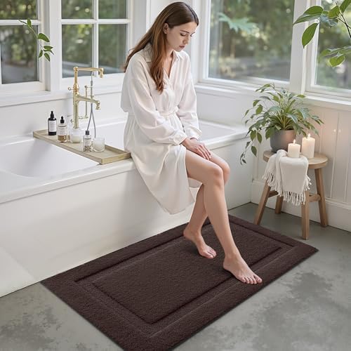 LUMI Large Bathroom Rugs Soft Absorbent, Non Slip Bath Mat 24x43, Brown
