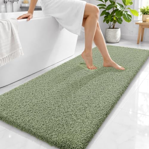 OLANLY Microfiber Bathroom Runner Rugs 59x24, Soft Bath Mat, Sage Green