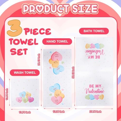 Peryiter 3 Pack Valentine Heart Decorative Bath Towel Set