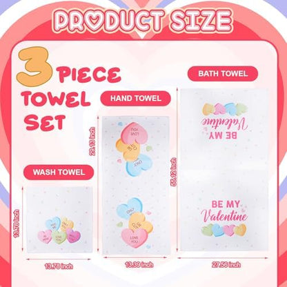 Peryiter 3 Pack Valentine Heart Decorative Bath Towel Set