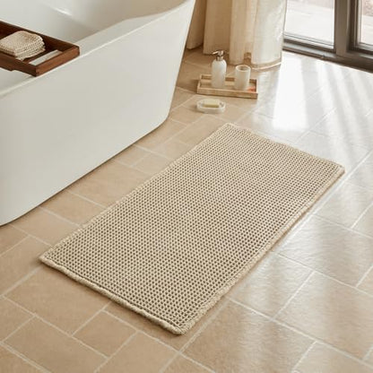 Triohero Waffle Bath Mat, Boho Bathroom Rugs Non Slip, 24x48 Pale Beige