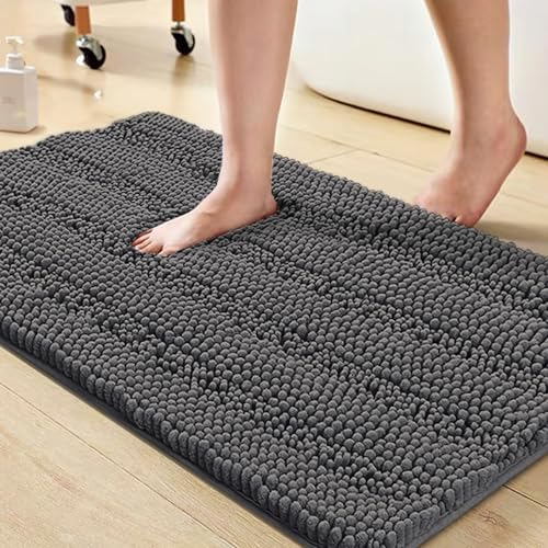 Turquoize Bathroom Rug 20"x32", Soft Absorbent Chenille Bath Rug, Gray