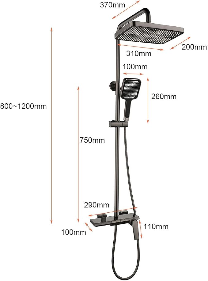 Exposed Shower System, Modern Piano Key Design, BSS0321 Shower Head Set, 30x20cm Shower Faucet Sets Complete, Handheld, Bathtub Faucet, 59A All Copper, Anti-Corrosion
