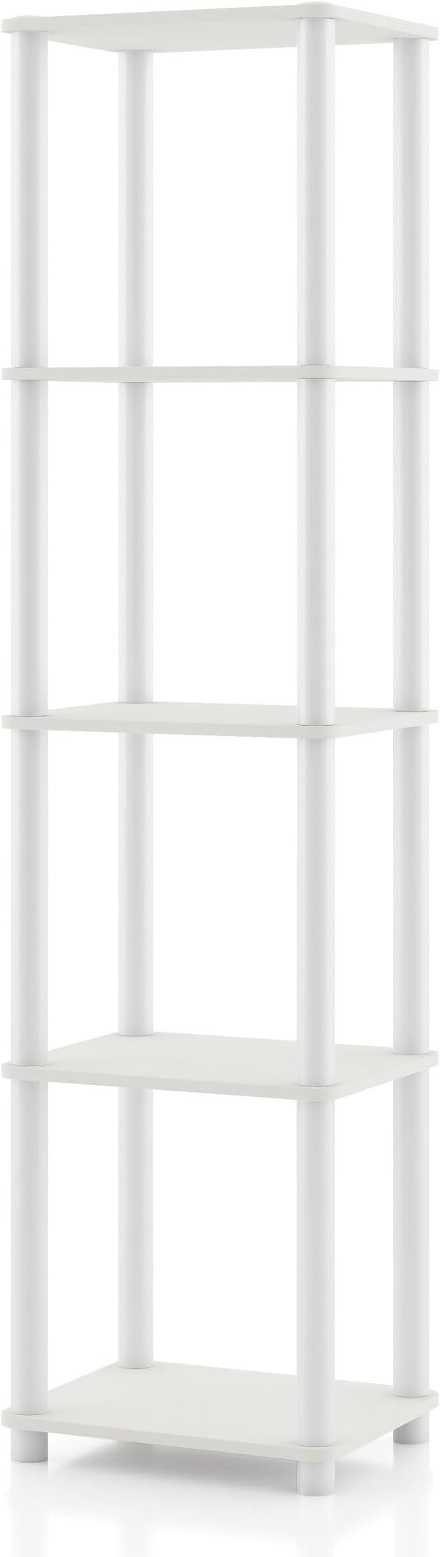 Homes: Inside + Out Apexa Modern 5-Tier Narrow Shelving Units, Collectibles Display Shelves, Easy Assembly Standing Shelf, Home Storage Organizer for Living Room, Bedroom, Office, White