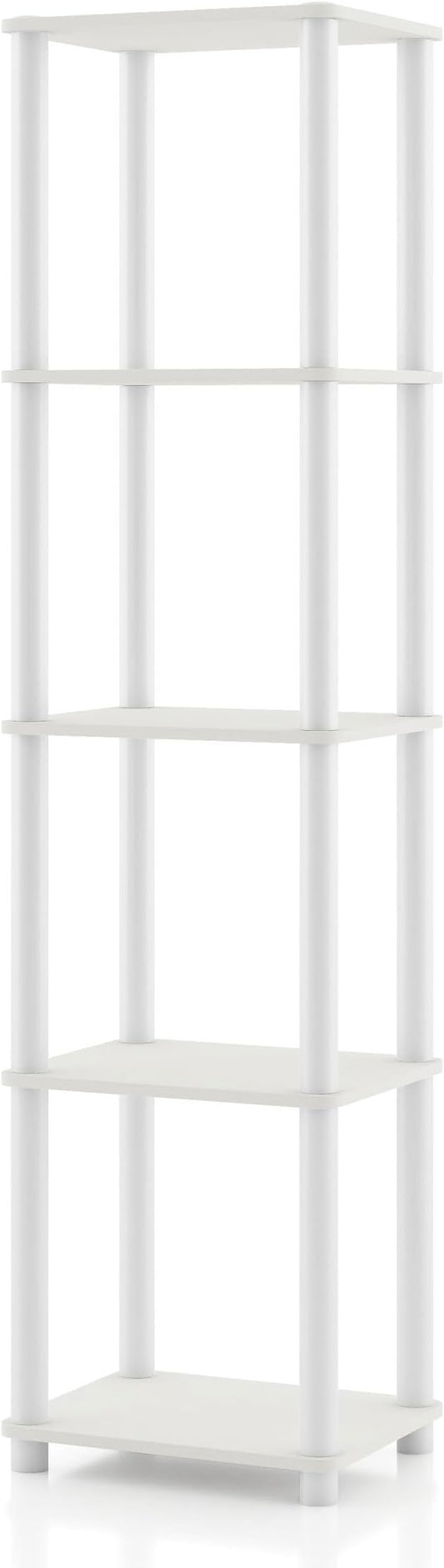 Homes: Inside + Out Apexa Modern 5-Tier Narrow Shelving Units, Collectibles Display Shelves, Easy Assembly Standing Shelf, Home Storage Organizer for Living Room, Bedroom, Office, White