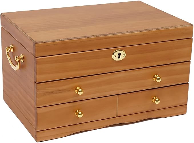 Extra Large 3 Layers Wooden Jewelry Box Jewelry Case Cabinet Armoire Ring Necklacel Gift Storage Box Organizer(3 Layers,W/mirror)