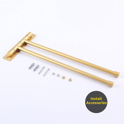 GERZWY Bathroom Swing Arm Towel Bars 2-Arm Wall Mount Stainless Steel Bath Towel Rack Hanger Towel Holder Organizer Gold Finished HYG02-BE