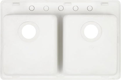 Signature Hardware 447672 Totten 33" Drop In or Undermount 50/50 Double Basin Granite Composite Kitchen Sink | Drop In / Undermount, Granite Composite, Black - White