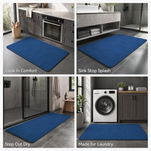 MontVoo -Bath Mat Rug-Rubber Backing Non Slip Quick Dry Absorbent Thin Bathroom Rugs Fit Under Door-Faux Suede Surface Bathroom Floor Mats-Shower Rug for in Front of Bathtub Shower Royal Blue 17x27.5