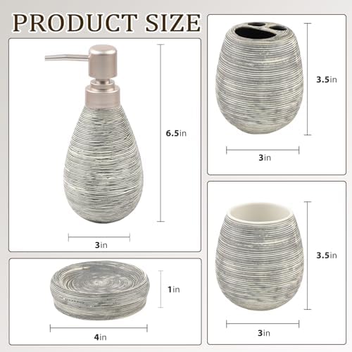 CERBIOR Bathroom Accessories Set,4 PCS Ceramic Bath Accessory,Grey