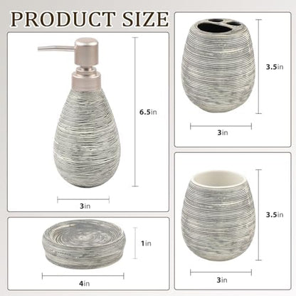 CERBIOR Bathroom Accessories Set,4 PCS Ceramic Bath Accessory,Grey