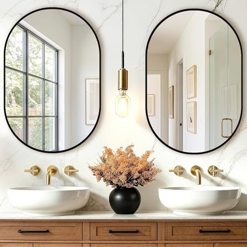 Oval Bathroom Mirror, 2 Pack 20"x30" Black Vanity Mirror for Over Sink