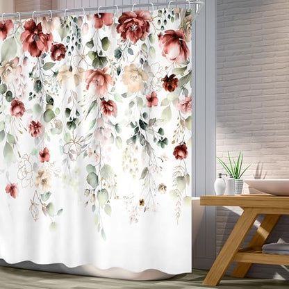 Spring Yellow Pink Floral Rustic Watercolor Bathroom Shower Curtain Set