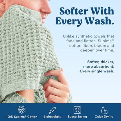 ONSEN Supima® Waffle Hand Towels, Quick Dry Lint Free 100% USA Cotton, Lightweight Absorbent Hand Towel Set, 16x30 in (Sage Green, Hand Towel 2-Pack)