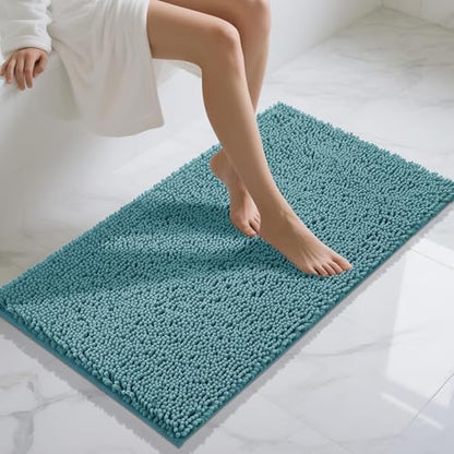 Yimobra Long Bathroom Rugs 44"x24", Extra Soft Non Slip Bath Mat for Tub, Super Absorbent Quick Dry Shaggy Rug Floor Carpet, Machine Washable,Teal Blue