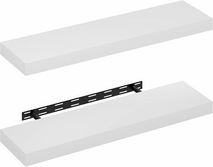 Furinno Tanna Floating Shelves for Wall Set of 2, 9 x 35 Wall Shelf, Wall Mounted Floating Shelf with Invisible Bracket, 2-Inch Thick, for Bathroom, Living Room, Bedroom, Home Office, White