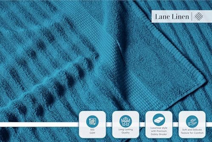 LANE LINEN Bath Towel Set Quick Dry 100% Cotton 6 Piece Soft - Sea Port