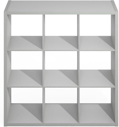 Furinno Simple Cube Storage Organizer, 9-Cube Display Shelf, Open Back Shelving Unit, Storage Shelves, Extra Thick Frame, for Organization and Storage, Living Room, Home Office, Light Grey