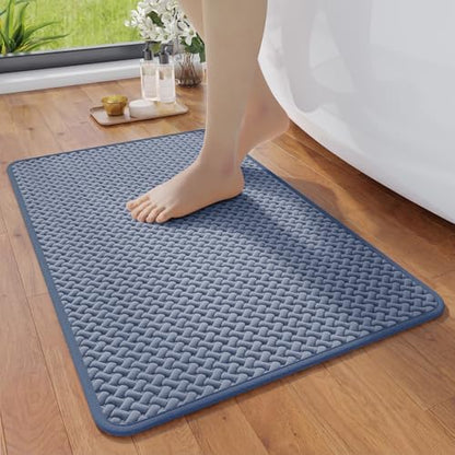 YDKGL Bathroom Rugs Non Slip, Foam Weave Texture Bath Mat, Blue 16x24
