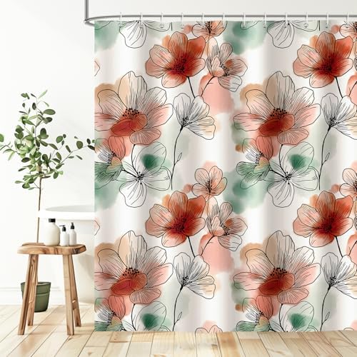 Boho Pink and Red Floral Shower Curtain for Bathroom 72 x 72 Inch