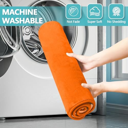 Orange Memory Foam Bath Mat Set Extra Soft Bathroom Rugs 3 Piece Non Slip Absorbent & Dry Living Mat Sets Washable Bath Carpets with Toilet Rug,Bath Rugs for Bathroom,Tub,Shower,Kitchen,Bedroom