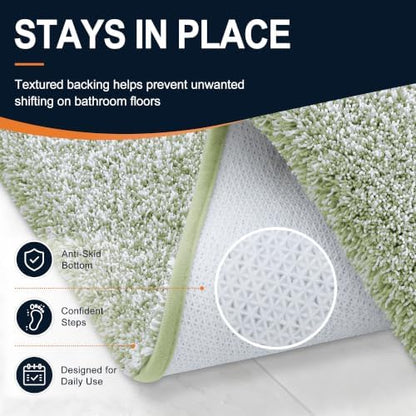 OLANLY Microfiber Bathroom Rugs U-Shaped Mats 24x20, Sage Green and White