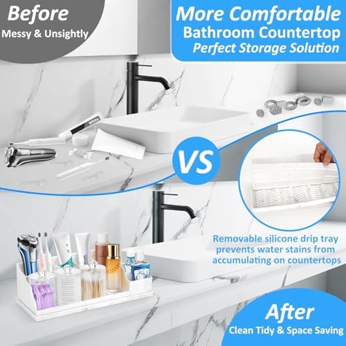 Bathroom Counter Organizer, Large White Silicone Toothbrush Holders for Bathrooms with 3PCS Qtip Holder, Bathroom Organizer Countertop Toothbrush and Toothpaste Holder for Makeup Organizer for Vanity