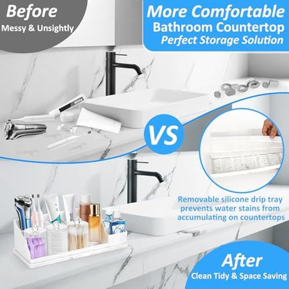 Bathroom Counter Organizer, Large White Silicone Toothbrush Holders for Bathrooms with 3PCS Qtip Holder, Bathroom Organizer Countertop Toothbrush and Toothpaste Holder for Makeup Organizer for Vanity