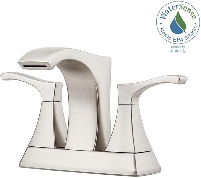 Pfister Venturi Bathroom Sink Faucet, 4-Inch Centerset, 2-Handle, 3-Hole, Spot Defense Brushed Nickel Finish, LF048VNGS