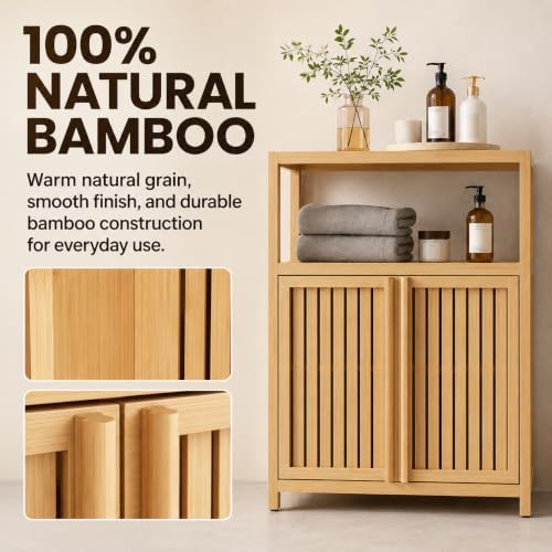 Bamboo Storage Cabinet, Natural Freestanding Bathroom Cabinet