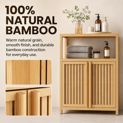 Bamboo Storage Cabinet, Natural Freestanding Bathroom Cabinet