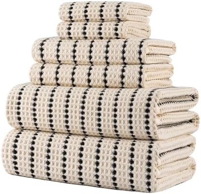 POLYTE 430 GSM Poly Blend Microfiber Quick Dry Waffle Bath Towel Set of 6